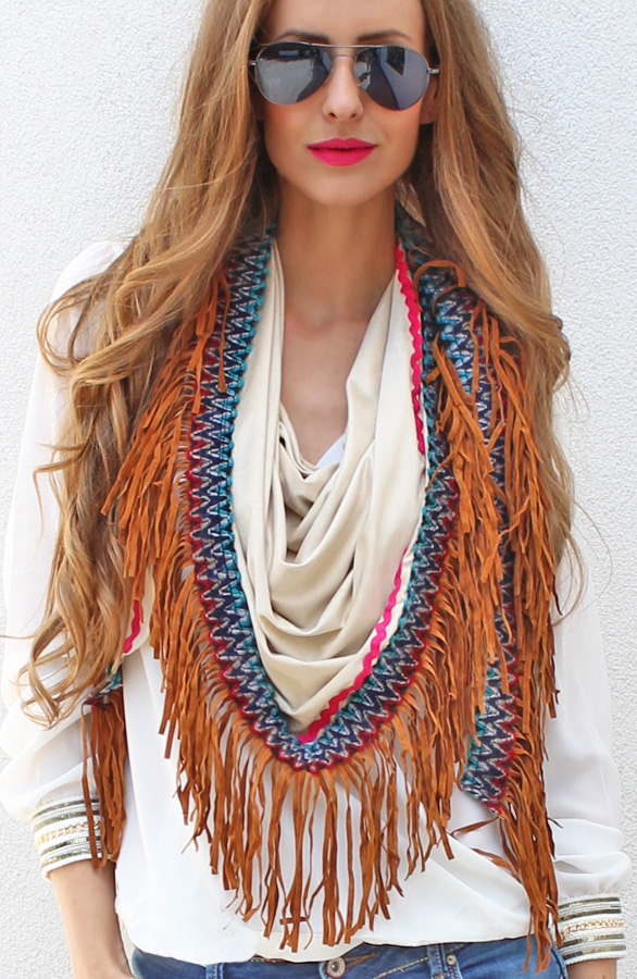 Boho Fringes Sjaal Beige