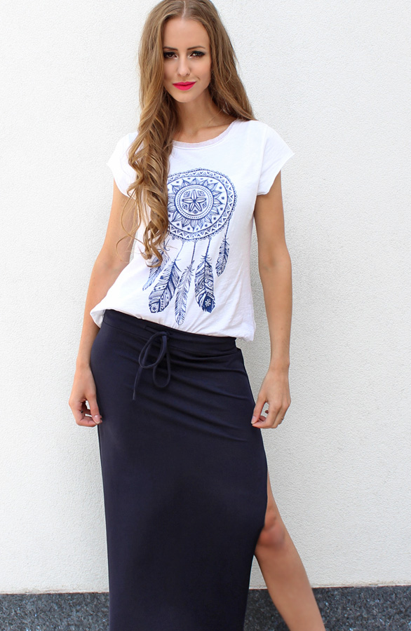 lange rok met split blauw dames