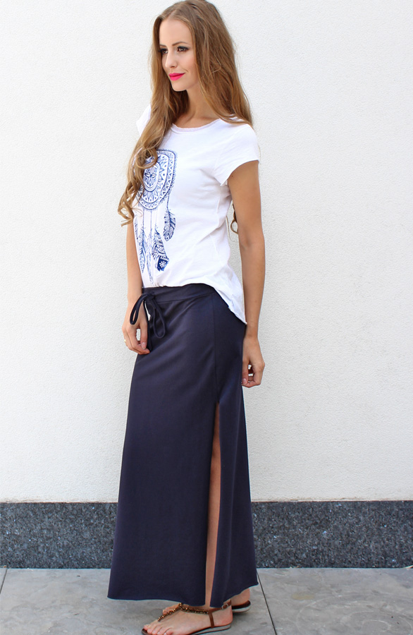 overknee rok met split blauw