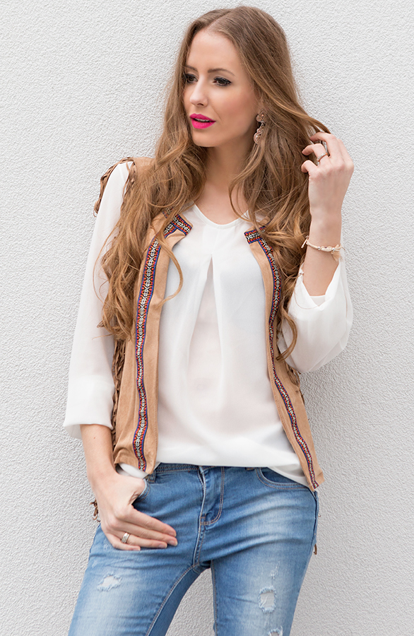 suede gilet met franjes