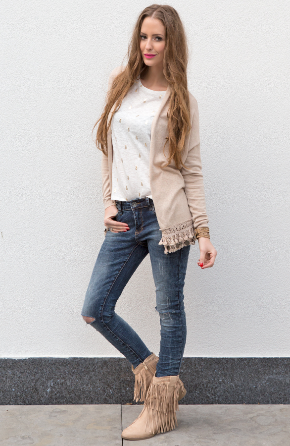 vest met muntjes beige