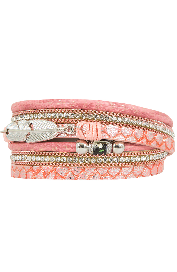 Wrap Bracelet Feather Coral