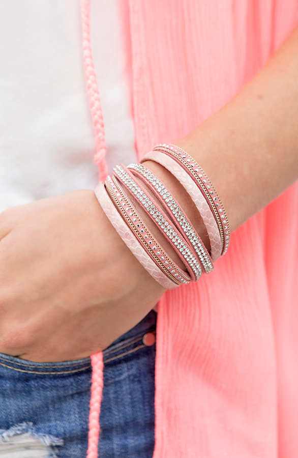 wikkelarmband met strass steentjes dames roze