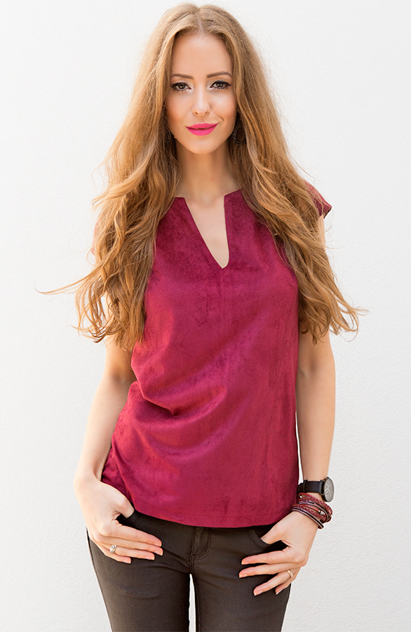 suede top bordeaux rood