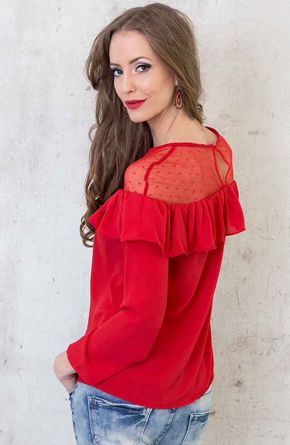 rode blouse met kant