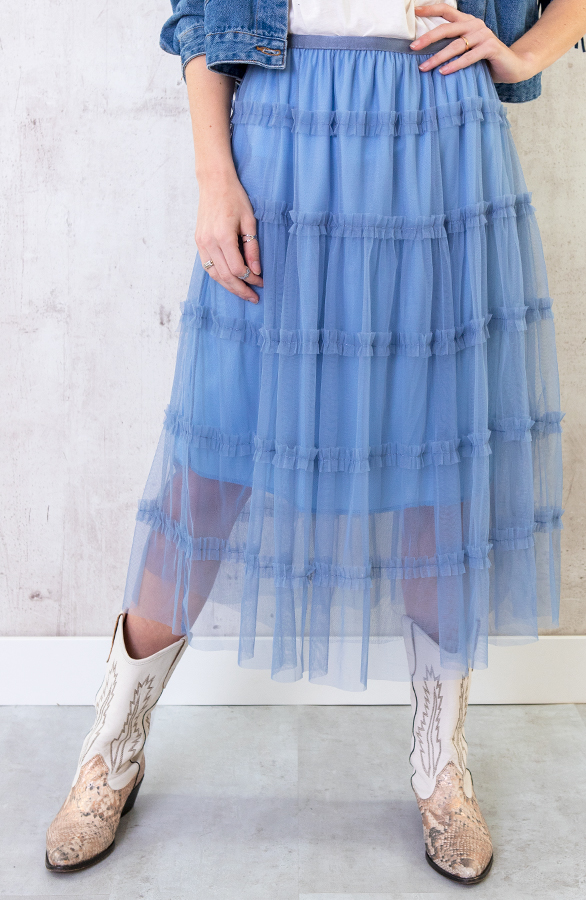 Tule Rok Jeansblauw
